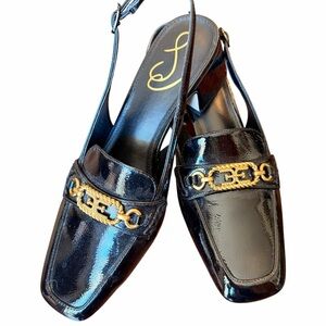 Sam Edelman Black Patent Leather Flats with Gold Chain